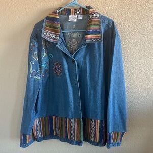 Vintage Colorful Embroidered Denim Jacket